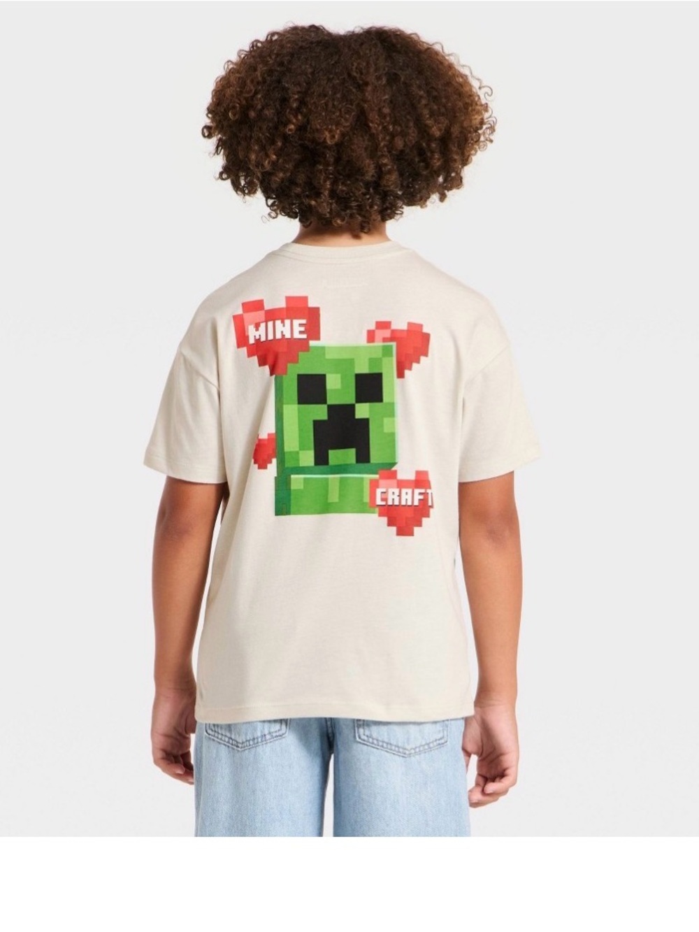 Target Cream Minecraft Creeper Graphic Tee with Red Hearts